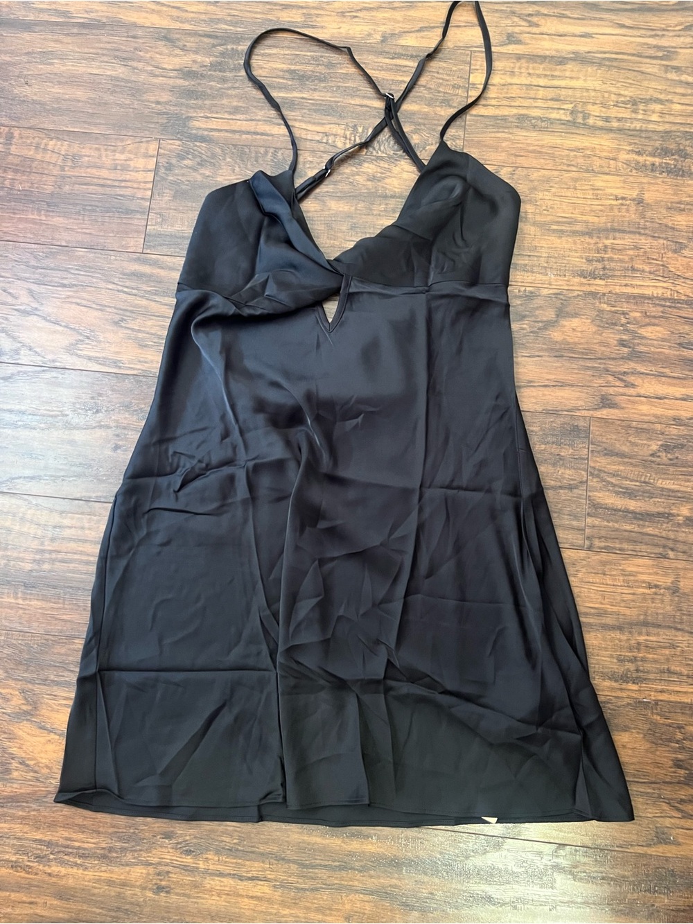 SHEIN Black Satin Slip Mini Dress with Crisscross Straps